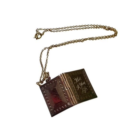 Gold Tone This Is Your Life Book Locket Pendant Necklace 18 Inch Vintage Gift - Picture 7 of 8